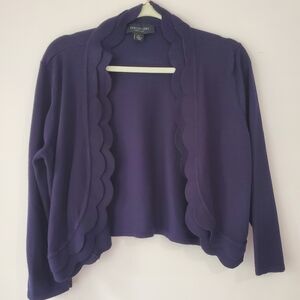 Perceptions NY Woman's Navy Blue Scalloped Edge Open Cardigan Sweater Casual XL